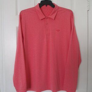 SanSoleil Mens L/S "The Reserve Club" (CA) Coral Stretch Golf Polo Shirt NWOT- L